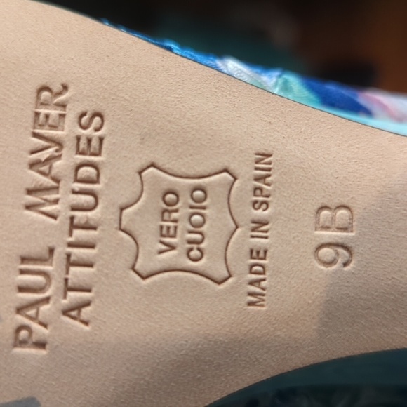 New Paul Mayer Attitudes sz 9 Tie-Dye Aqua Wedge Heels - Unique and Comfortable - Picture 3 of 5